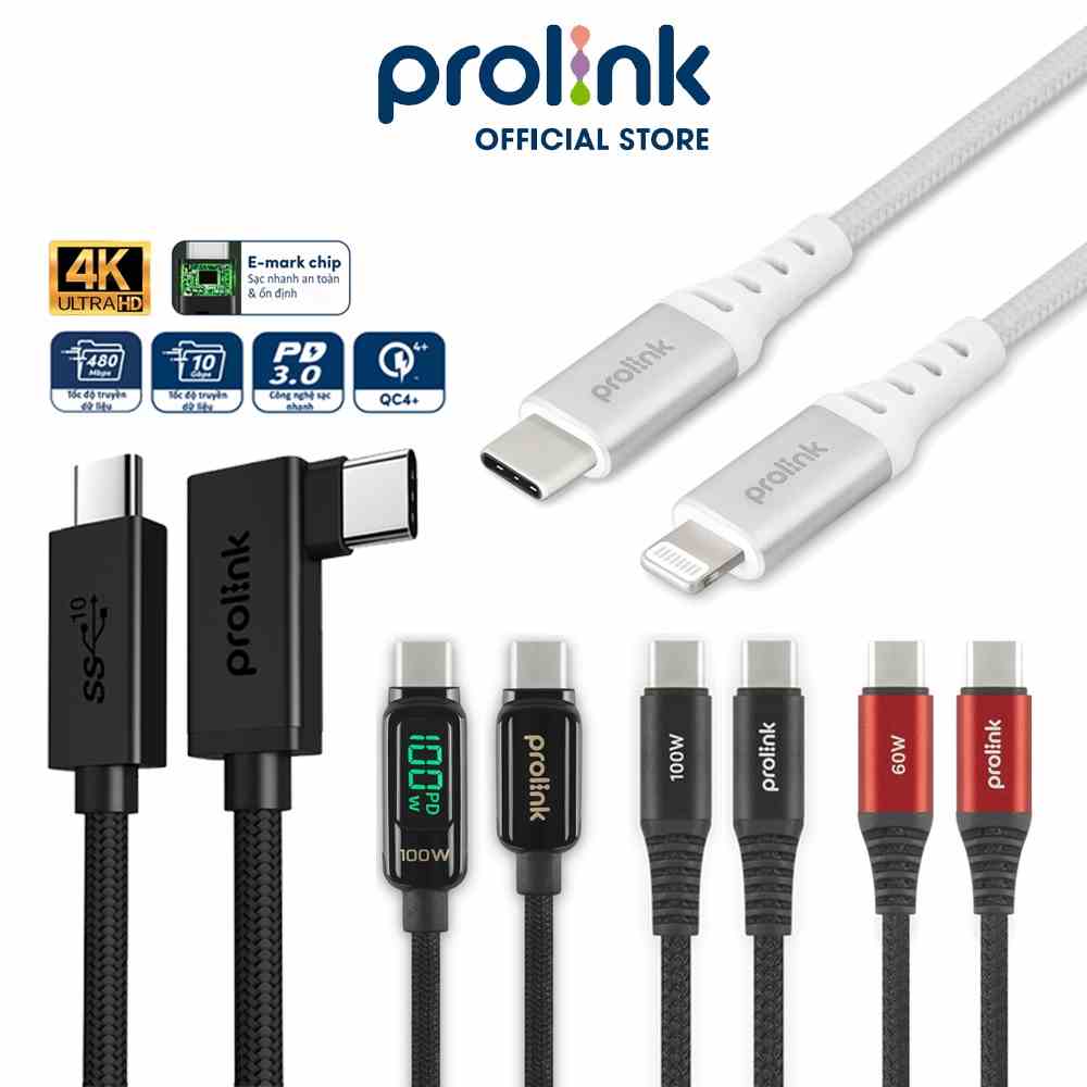 Dây sạc nhanh PROLiNK đa dạng kết nối, truyền dữ liệu 480Mbps, dùng cho Điện thoại iPhone, iPad, Macbook, Samsung