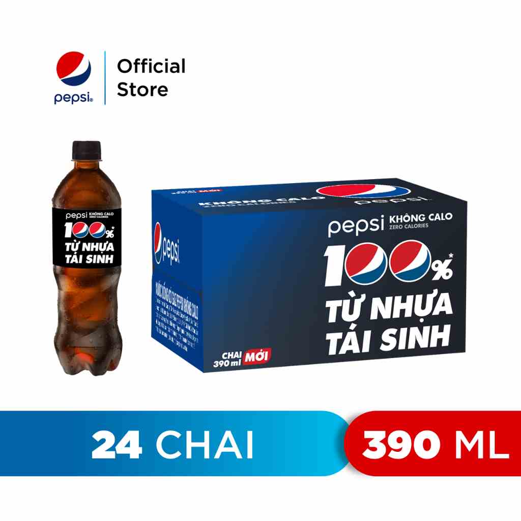 [HỎA TỐC-HCM]Thùng 24 Chai Nước Ngọt Có Gaz Pepsi Không Calo (390ml /chai)