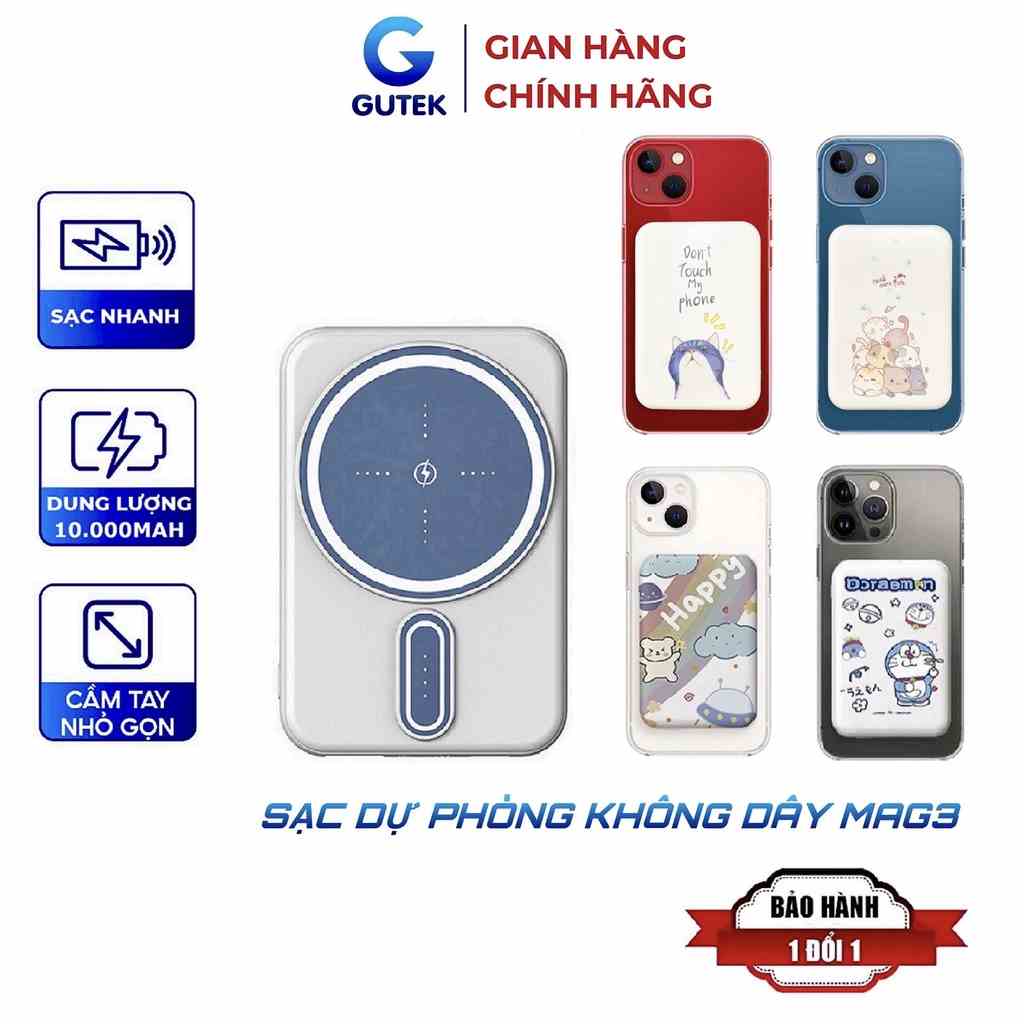 Sạc dự phòng không dây sạc nhanh pin 10000mah mini nhỏ gọn cho từ ip 8/X/11/12/13 – Gutek Mag 3