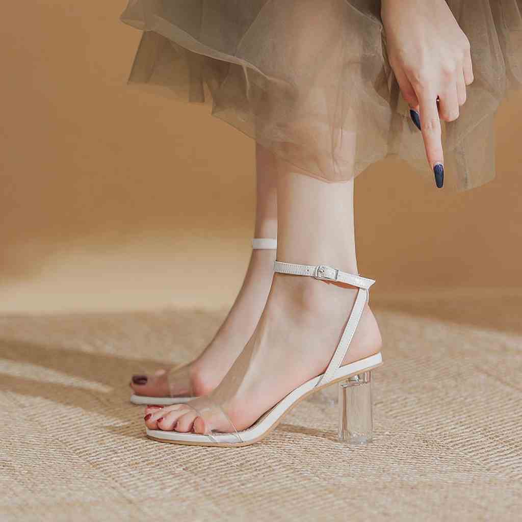 Giày cao gót nữ DILY quai mảnh gót trụ tròn trong suốt, sandal cao gót nữ mũi tròn cao 7.5cm_AA0335