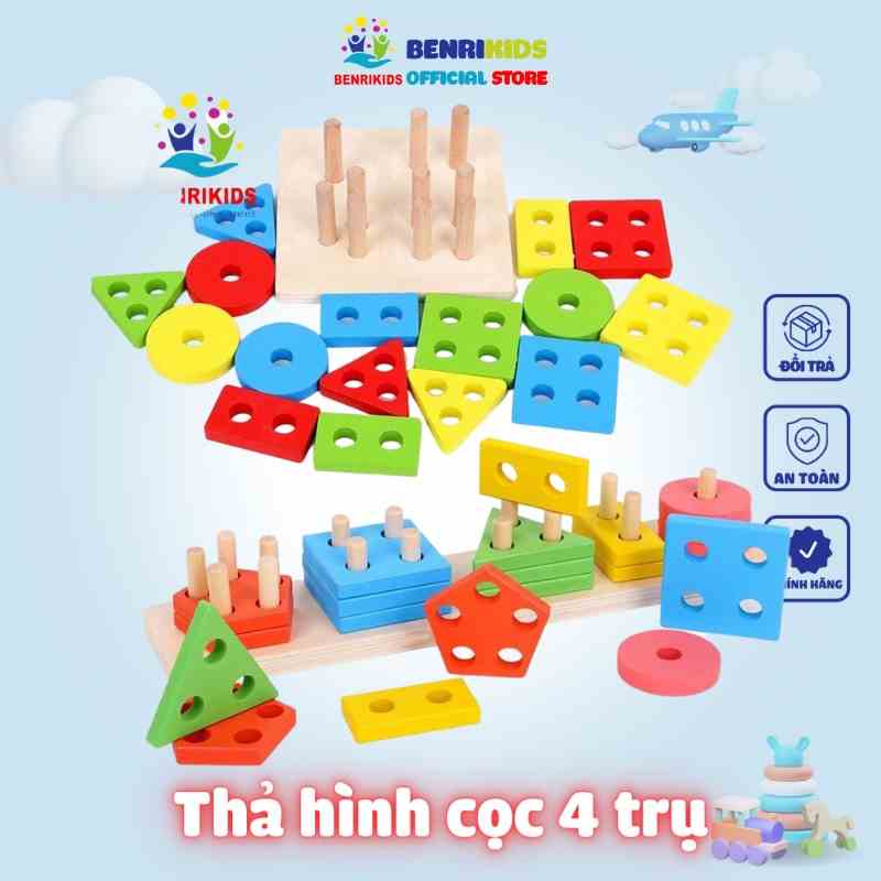 Trò Chơi Thả Hình Khối Cọc Trụ Benrikids Cho Bé Phân Biệt Màu Sắc, Hình Khối Cơ Bản