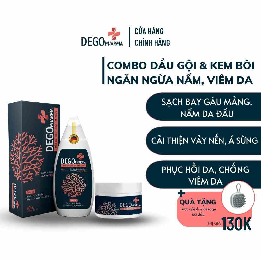 [Mã BMLT30 giảm đến 30K đơn 299K] Combo dầu gội & kem bôi da dứt điểm nấm da đầu, viêm da, vảy nến Dego Pharma