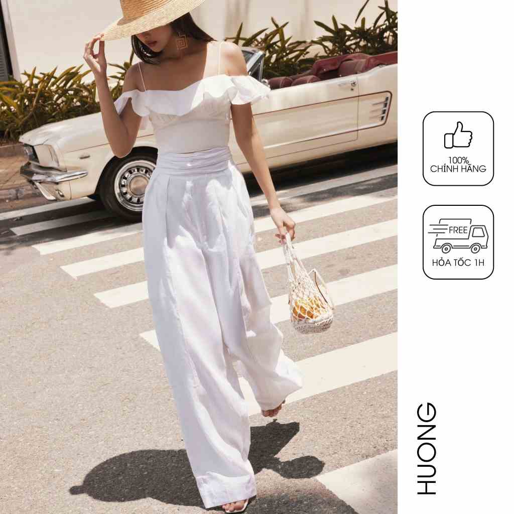 Quần suông linen Linen Wide Leg Trousers HUONG BOUTIQUE HBQ105, 3 màu Trắng - Be - Xám