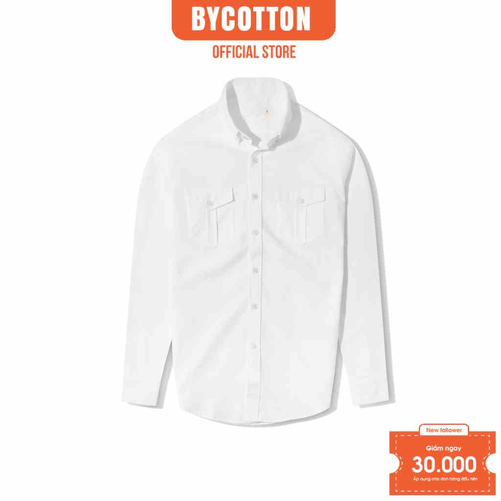 [Mã BYCO300T8 giảm 30% đơn 0K] Áo Sơ Mi Nam Dài Tay Trơn BY COTTON White Pocket 3.0