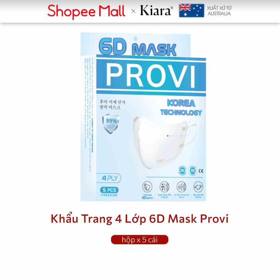 [Mã BMLTB35 giảm đến 35K đơn 99K] Khẩu trang 4 lớp 6D Mask Provi hộp 5 cái