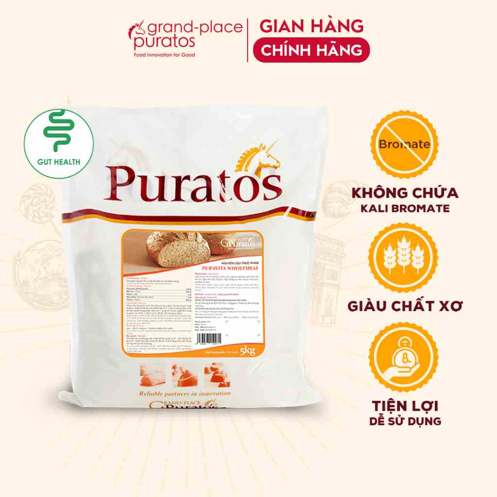 [Mã BMLTB200 giảm đến 100K đơn 499K] Bột Trộn Bánh Mì Dinh Dưỡng Puravita Wholemeal Puratos Grand-Place VN-5 Kg-4116073