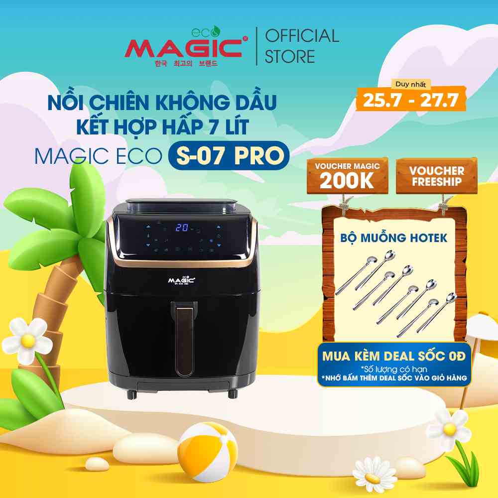 Nồi chiên không dầu kết hợp hấp Magic Eco S07 PRO 7L cho gia đình 8-10 người,8 món ăn cài đặt sẵn,giảm ồn,BH chính hãng