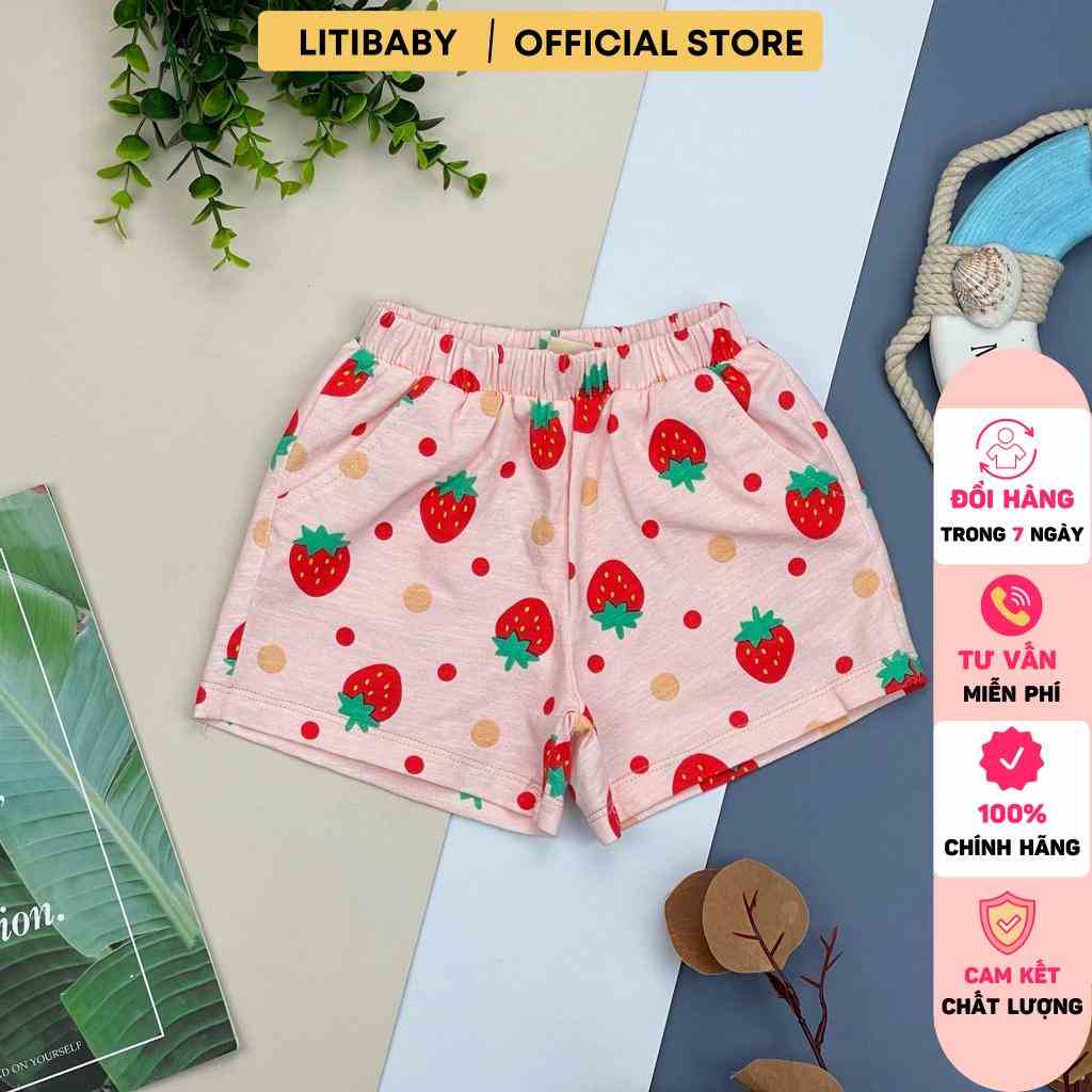 [Mã BMLT30 giảm đến 30K đơn 299K] Quần cotton hình dâu tây bé gái litibaby size 2/10T