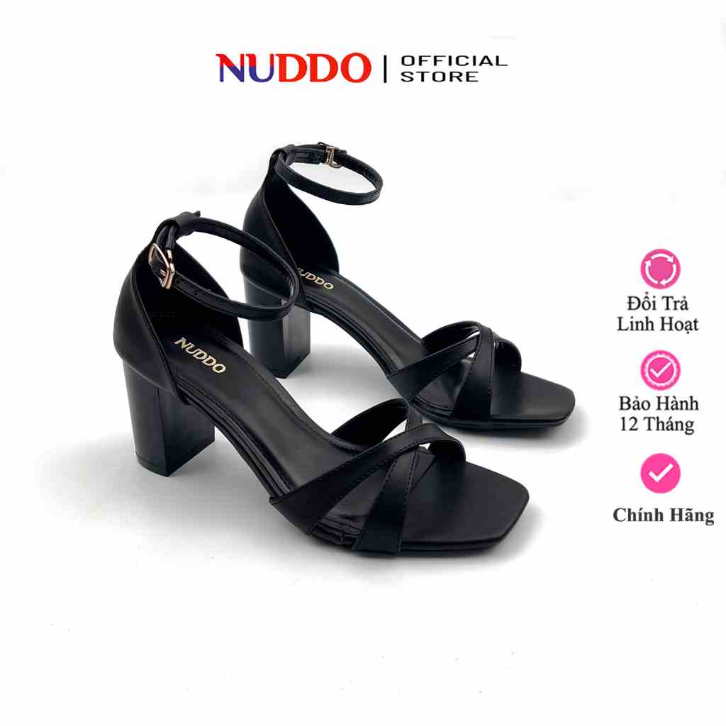 Giày Nữ Bít Hậu Cao Gót 7 Phân, Guốc Sandal Quai Chéo Đế Vuông 7cm Thời Trang NUDDO _ NB703