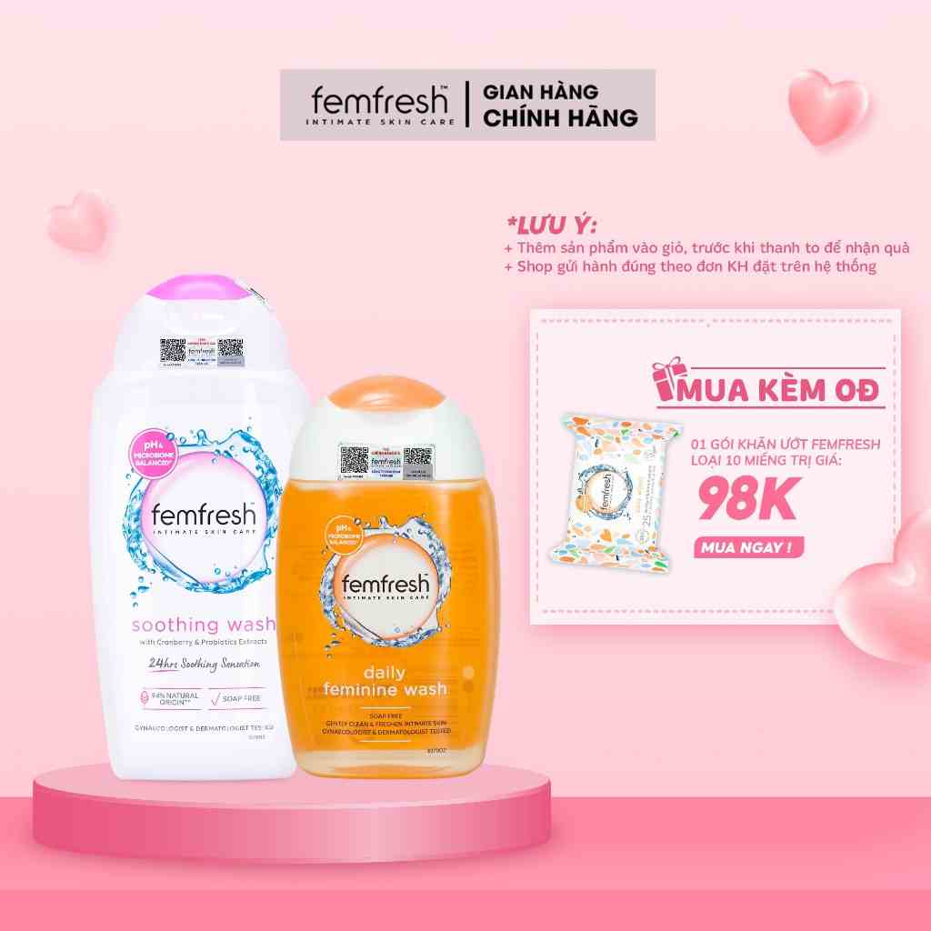 [COMBO] 2 Dung Dịch Vệ Sinh Phụ Nữ Chăm Sóc Vùng Kín Femfresh Soothing Wash 250ml & Femfresh Daily Intimate Wash 150ml