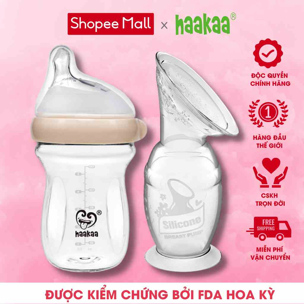 Combo Cốc hứng sữa Gen.2 và Bình sữa thủy tinh Gen.3 Haakaa