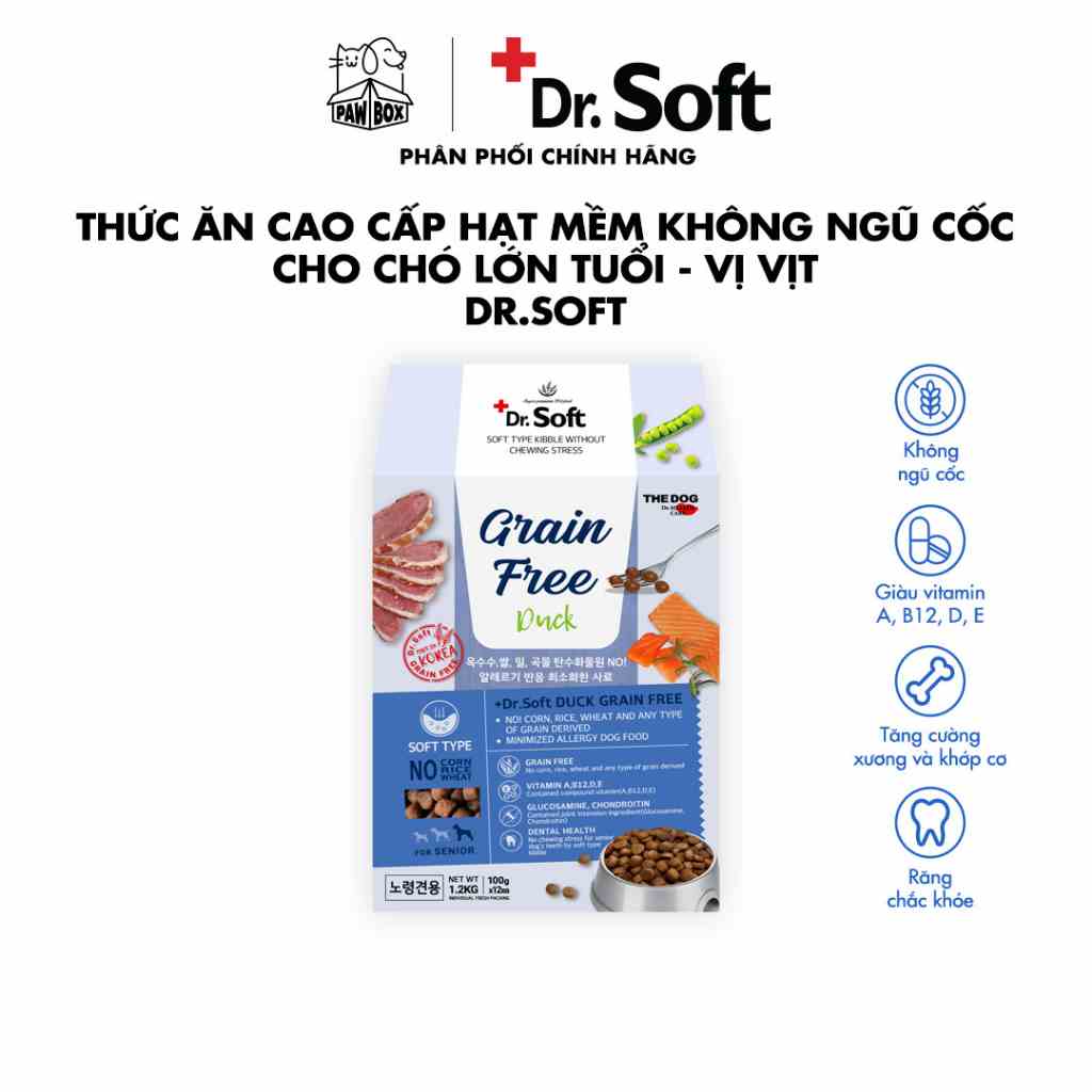 [Mã BMLTB35 giảm đến 35K đơn 99K] Thức ăn cho chó lớn tuổi hạt mềm DR.SOFT cao cấp không ngũ cốc - Vị Vịt 1.2Kg