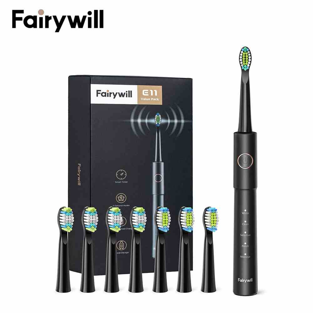 Bàn chải điện Fairywill E11 Với 8 Đầu Bàn Chải Tiện Dụng