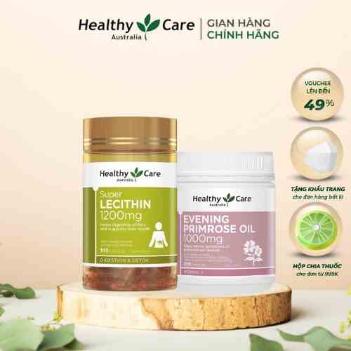 Combo Mầm đầu nành Healthy care, Viên uống Tinh dầu hoa anh thảo giúp cân bằng nội tiết, hỗ trợ làm đẹp 200 viên