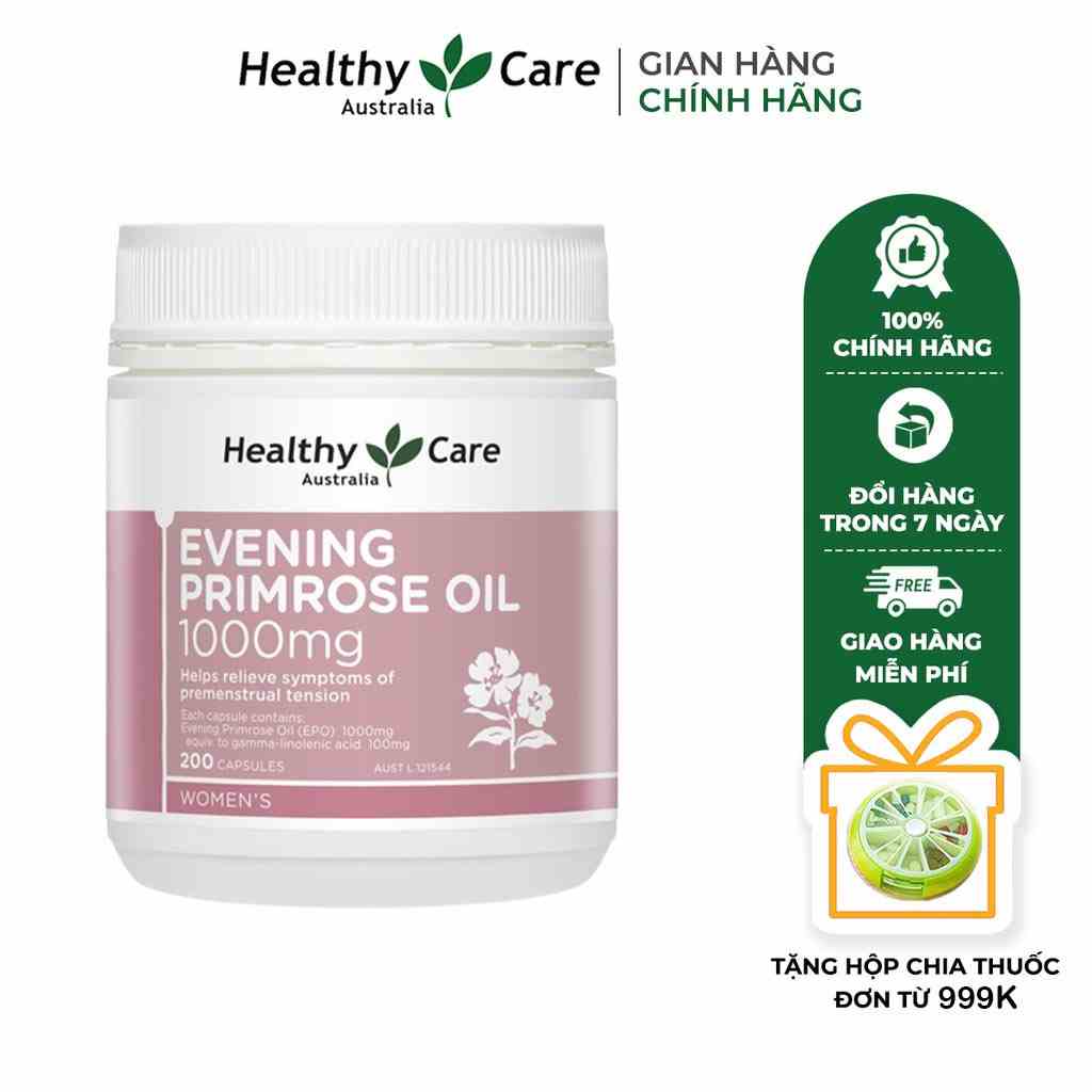 Viên uống Healthy Care Evening Primrose Oil 1000mg chiết xuất tinh dầu hoa anh thảo - Giúp điều hòa nội tiết (200 viên)