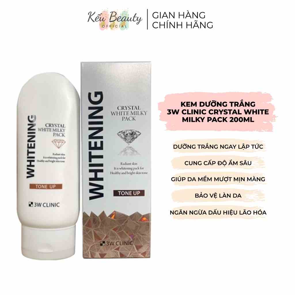 Kem dưỡng trắng da bật tông 3W Clinic Whitening Crystal White Milky Pack Tone Up 200ml