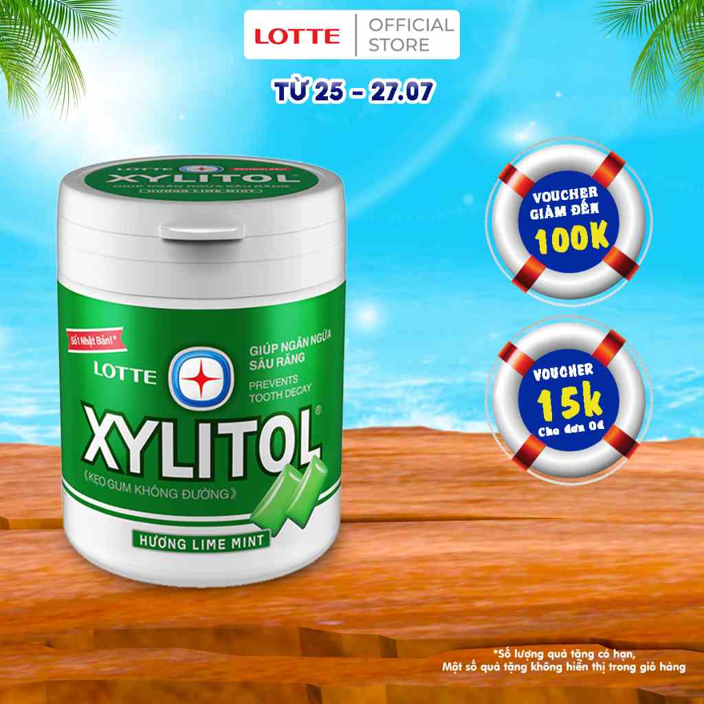 [Mã BMLTB35 giảm đến 35K đơn 99K] Kẹo Gum không đường Lotte Xylitol - Hương Lime Mint 130,5 g