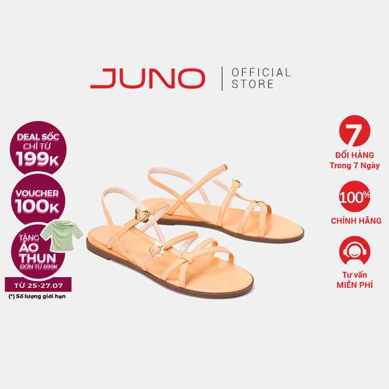 Giày Sandal Nữ Thời Trang 3cm JUNO Dây Bệt Gắn Khoá Hoa Trang Trí SD03056