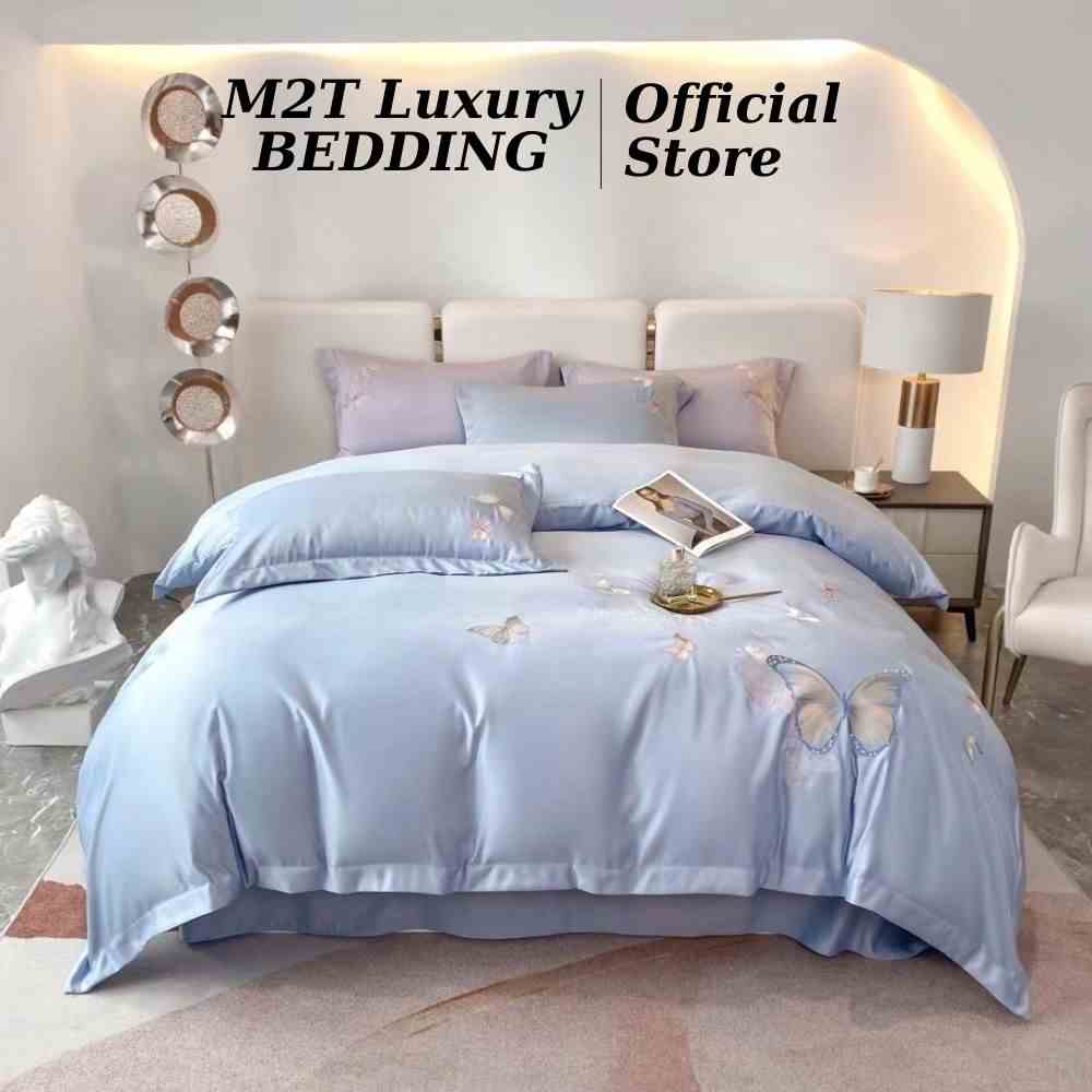 Bộ vỏ chăn ga gối Phi Lụa M2T BEDDING LUXURY hàng cao cấp - Phi Lụa hình bướm