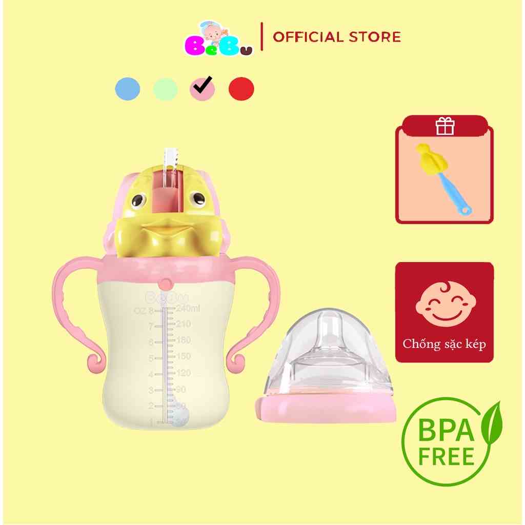 [Có chứng từ Y Tế] BÌNH ĐA NĂNG 2 TRONG 1 BEBU Silicone Y Tế kháng khuẩn 240ml an toàn cho bé