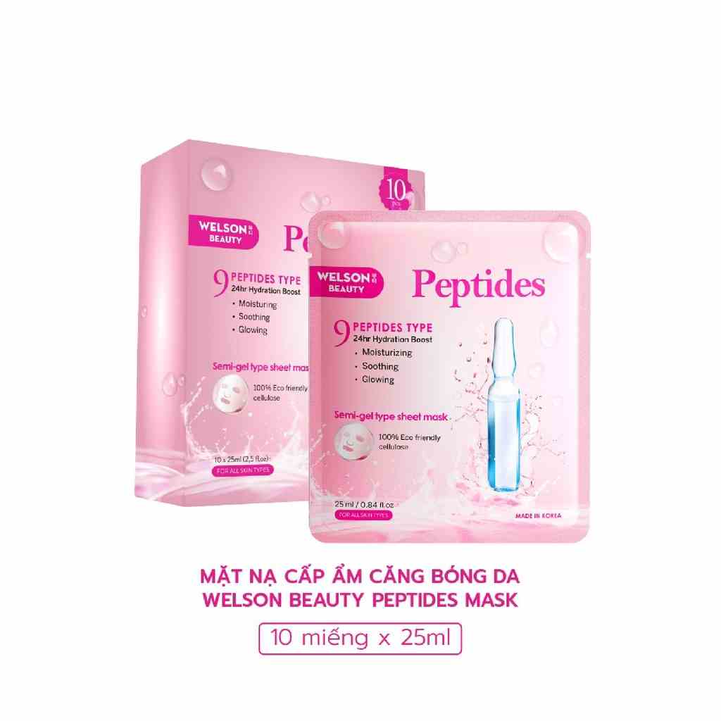 Hộp 10 mặt nạ Peptides dưỡng ẩm căng bóng da Welson Beauty