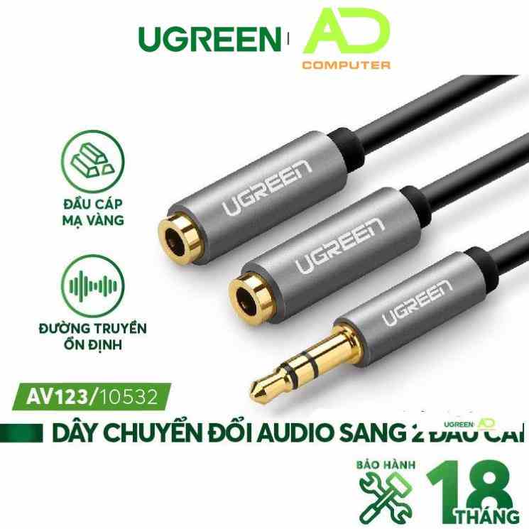 [Mã BMLTB35 giảm đến 35K đơn 99K] Dây cáp Audio 3.5mm chia 2 tai nghe, đầu nhôm UGREEN AV123 AV191