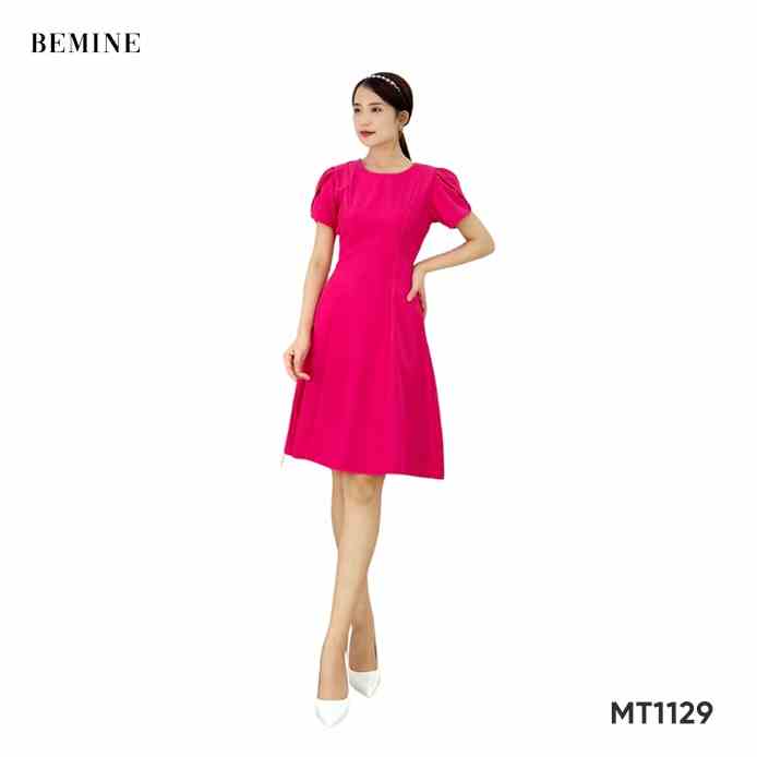 Đầm cổ Vich tay búp BEMINE MT1129HONG