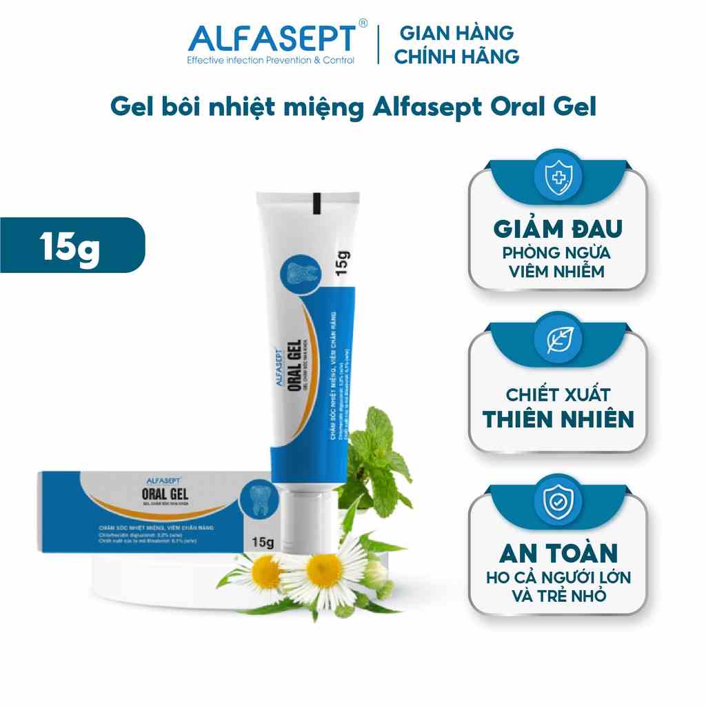 Gel bôi nhiệt miệng Alfasept Oral Gel - giảm viêm sưng lợi, hạn chế loét miệng tái phát, chống sâu răng