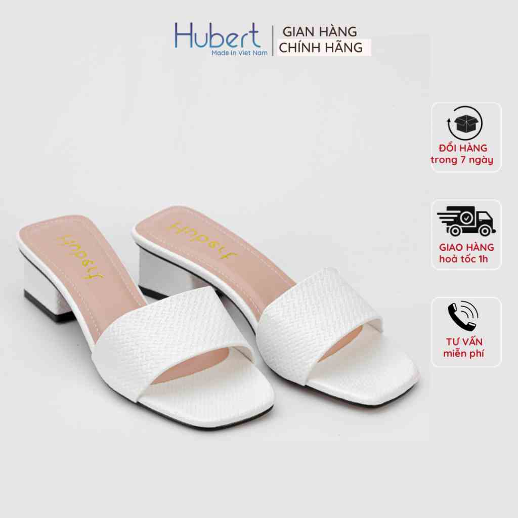 Dép Cao Gót Nữ Đế Vuông Thời Trang Dáng Quốc Sandal Cao 5 Phân Quai Ngang Cao Cấp - Thương Hiệu Hubert