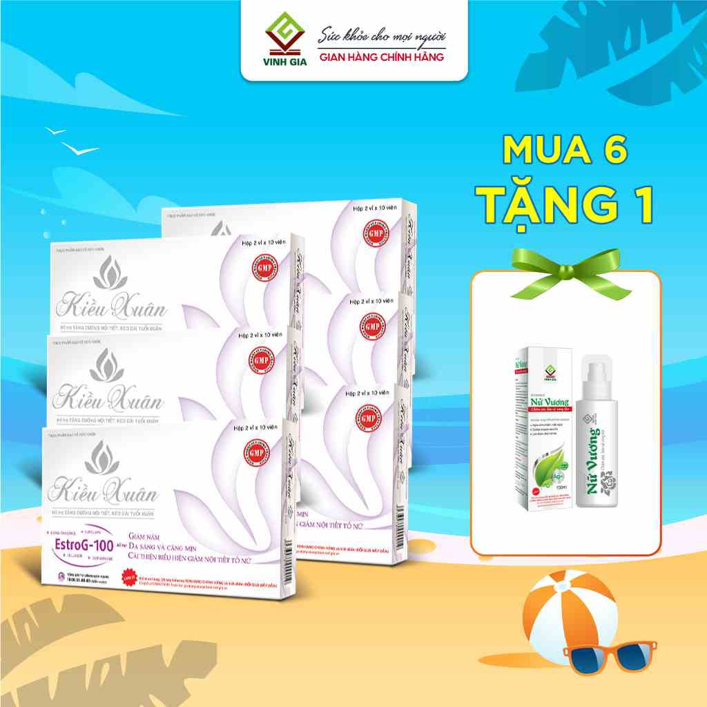 [Combo 6 Tặng 1 Gel] Viên Uống Tăng Cường Nội Tiết Tố Nữ KIỀU XUÂN Bổ Sung Collagen Giảm Lão Hóa, Sáng Da Hộp 20 Viên