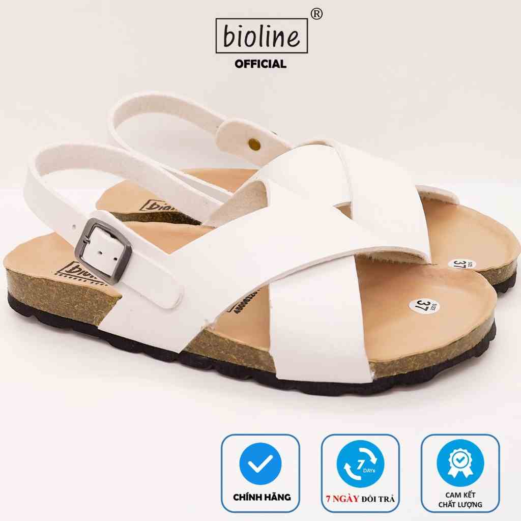 PUK11 - Sandal Đế Trấu BIOLINE Official Quai Da Pu Chữ X Lót Pu Kem Chống Nước