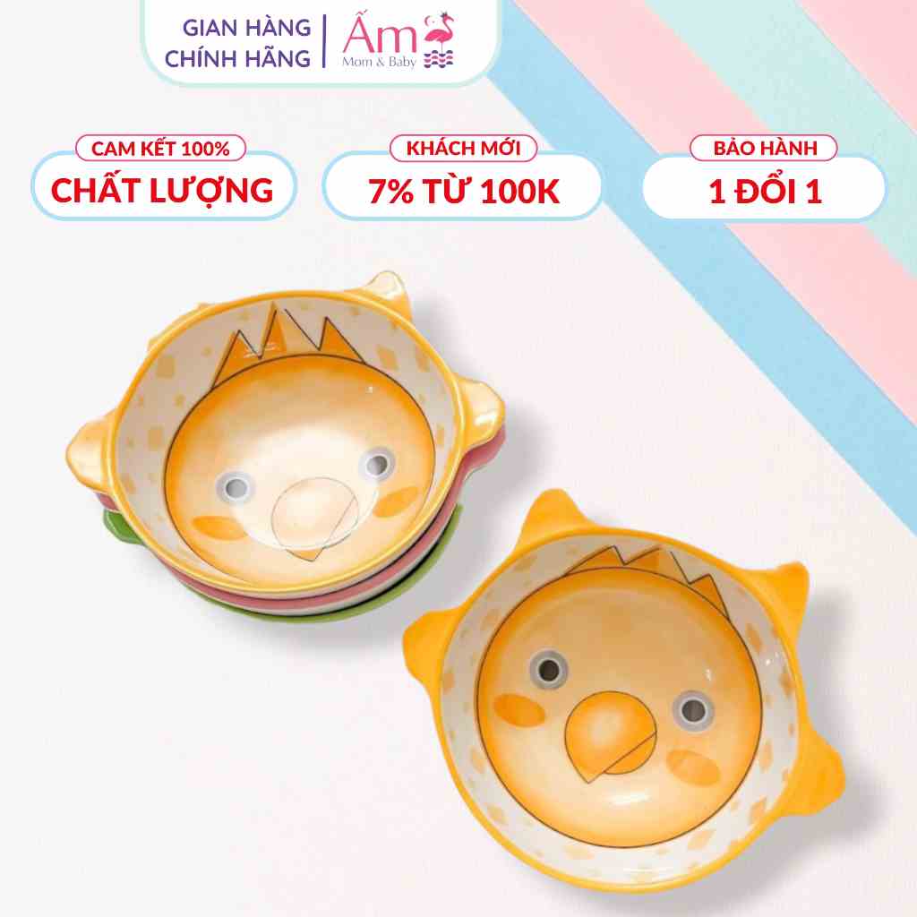 Bát Ăn Dặm Cho Bé Bằng Sứ Hình Thú Có 4 Quai Ấm Baby Dung Tích 120 - 150ml Ấm Gift Decor