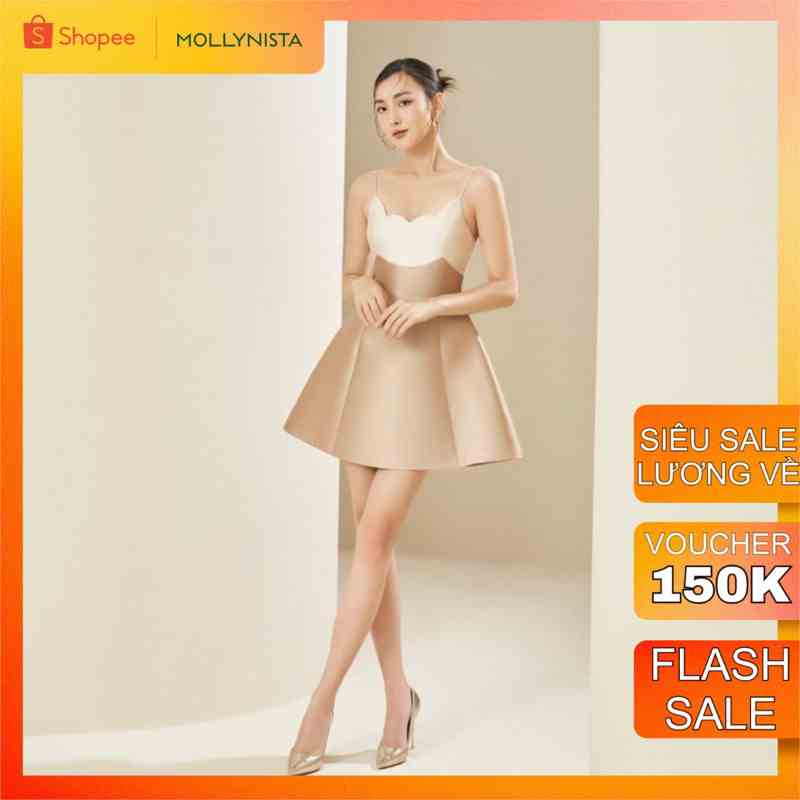 MOLLYNISTA - Đầm Riana taffeta cúp cánh hoa quyến rũ nữ tính tiểu thư thiết kế cao cấp