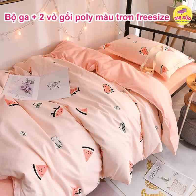 Bộ ga giường freesize màu trơn + 2 vỏ gối 50 x 70 poly cotton chính hãng Topaz nhập khẩu inbox shop chọn mẫu