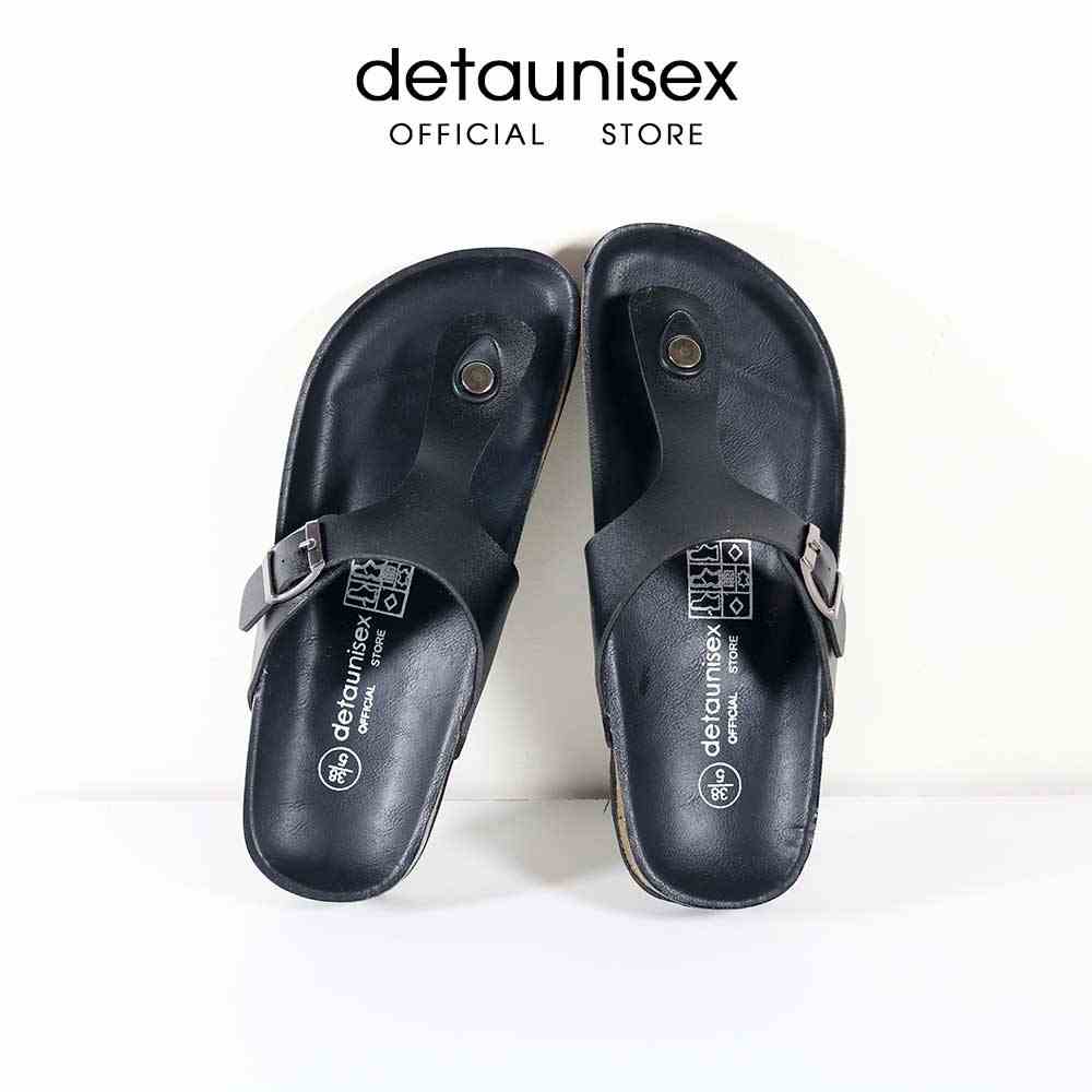 Dép Birken đế trấu nam nữ kẹp ngón DETAUNISEX đi mưa - màu đen lót đen - DETA11F