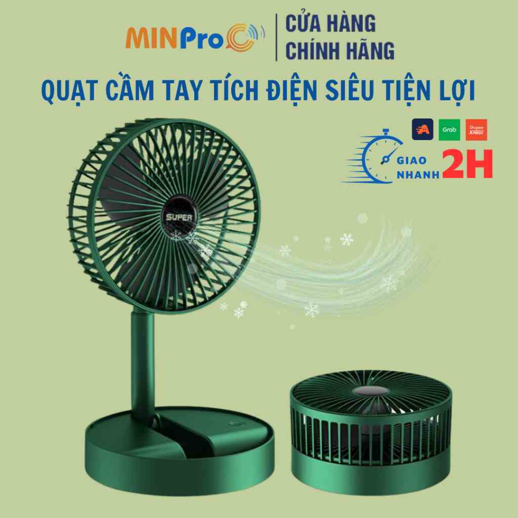 Quạt Tích Điện Để Bàn Mini MINPRO - Quạt Mini Gấp Gọn 3 Tốc Độ Gió,Pin Trâu 6-8 Giờ,Cáp Sạc USB, Bảo Hành 1 Đổi 1