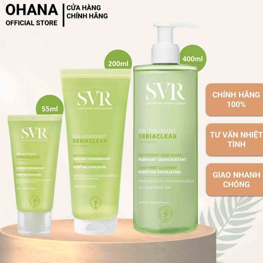 Gel Rửa Mặt SVR Không Chứa Xà Phòng Cho Da Dầu Mụn - SVR Sebiaclear Gel Moussant (55ml/200ml/400ml)