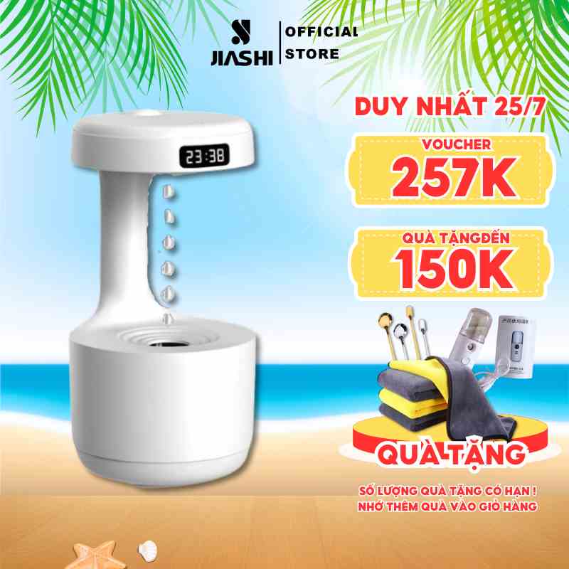 Máy Phun Sương Giọt Nước Mini JIASHI Máy Xông Tinh Dầu Tích Hợp Đồng Hồ và Đèn Ngủ Bình Chứa 800ML MPS08