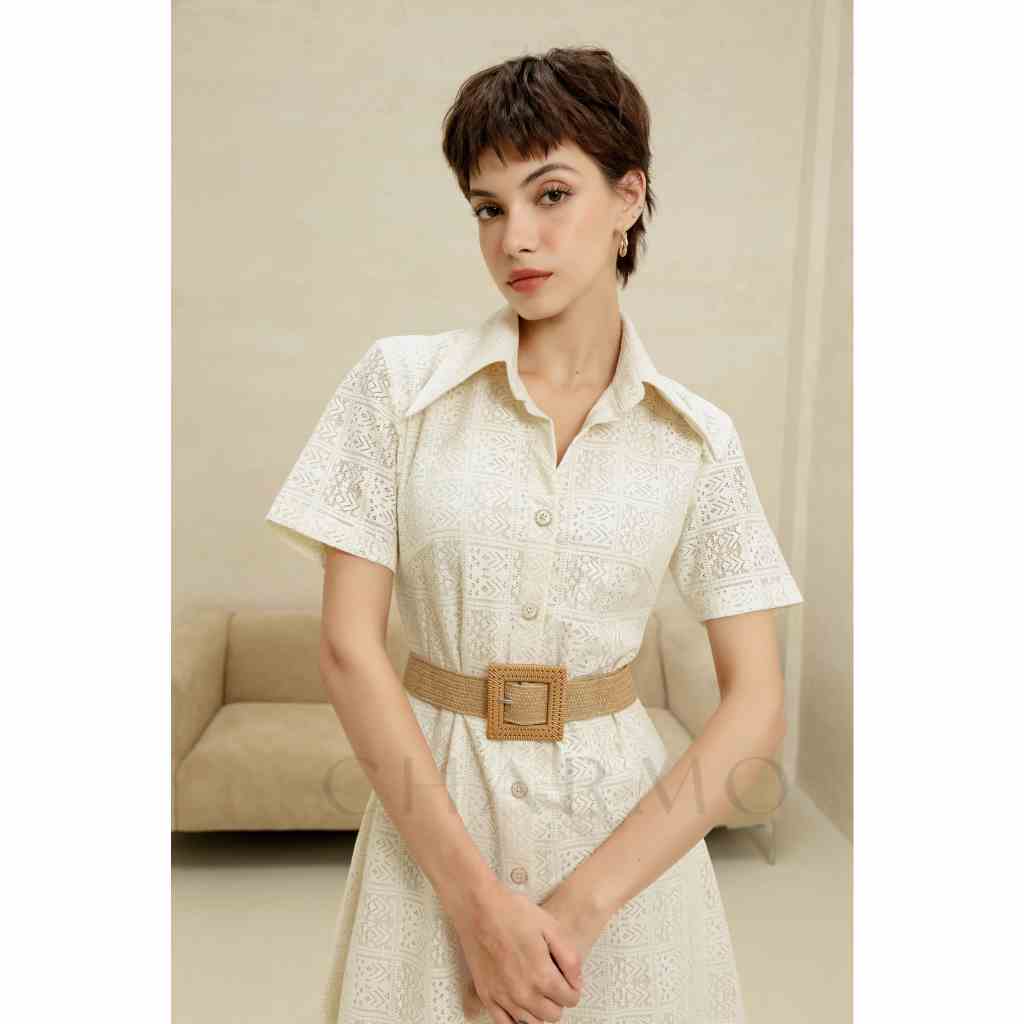 Đầm sơ mi thiết kế CHARMO kèm belt may 2 lớp Midi Shirt Dress