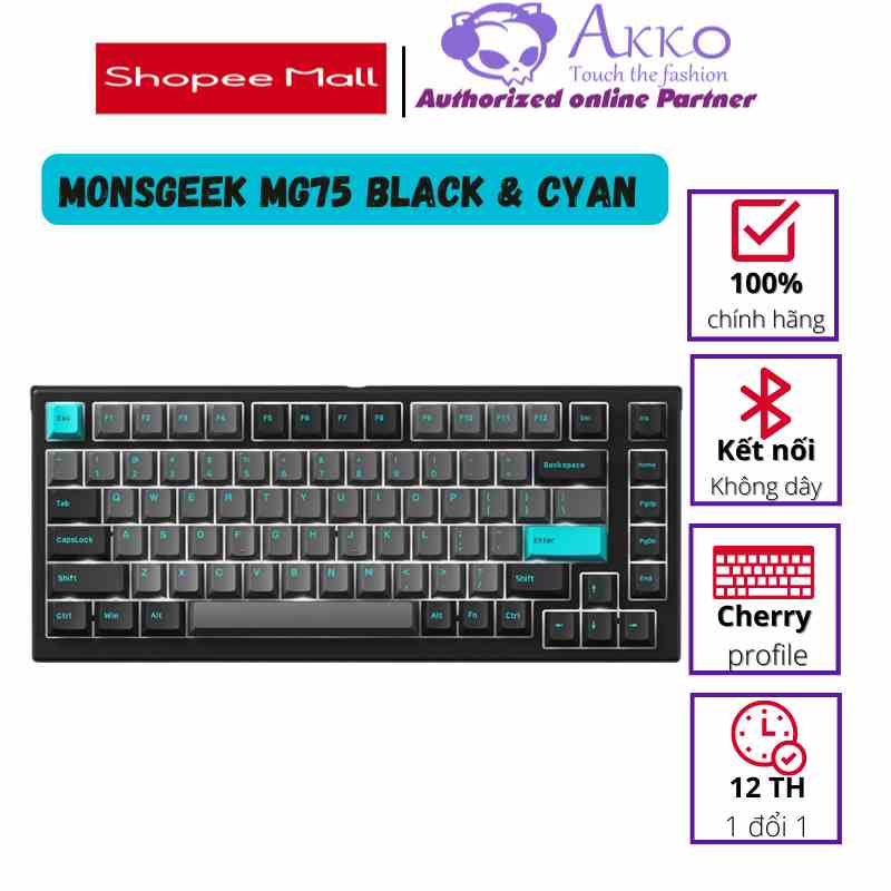 [Mã BMLTB35 giảm đến 35K đơn 99K] Bàn phím cơ MonsGeek MG75 Black & Cyan (White LED / AKKO sw v3)