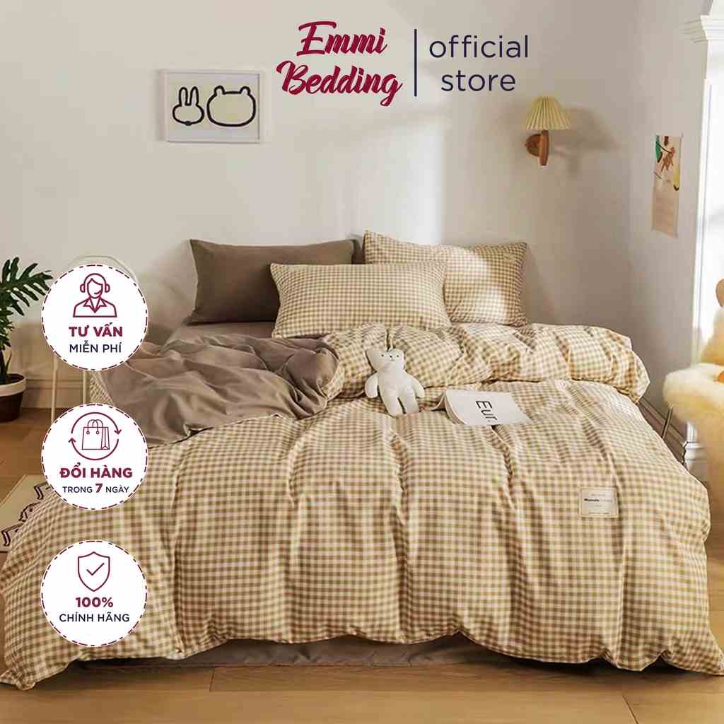 Bộ Chăn Ga Gối Cotton TC Emmidecor Kẻ caro be miễn phí bo chun và làm ga phủ theo yêu cầu