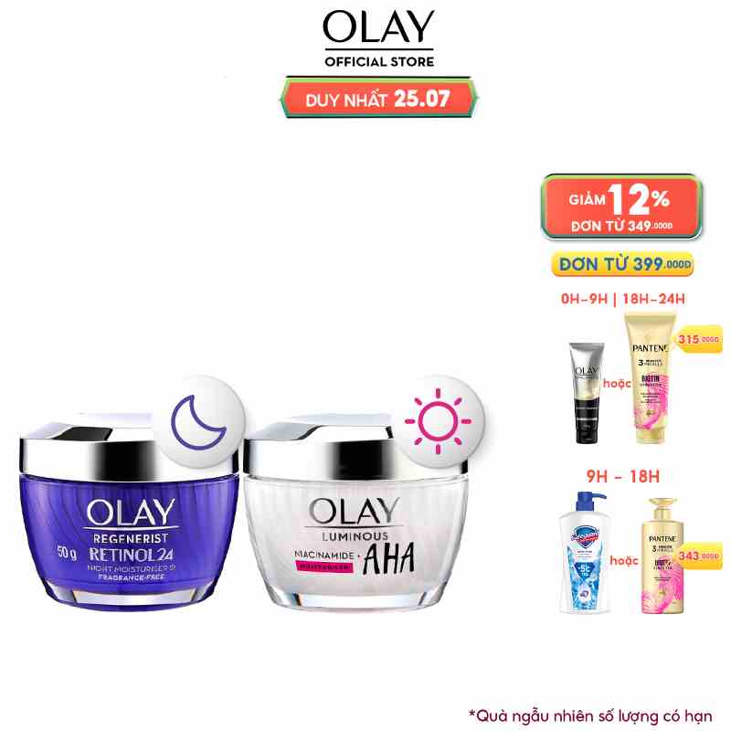 Combo 2 Kem Dưỡng Đêm Tái Tạo Da, Chống Lão Hóa OLAY RETINOL 50G & Kem Dưỡng Sáng Da, Mờ Thâm Mụn OLAY LUMINOUS AHA 50G