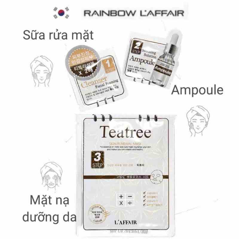 Bộ 10 combo sữa rửa mặt, ampoule, mặt nạ kiểm soát dầu, mụn Rainbow Laffair Teatree (10 bộ x 28ml)