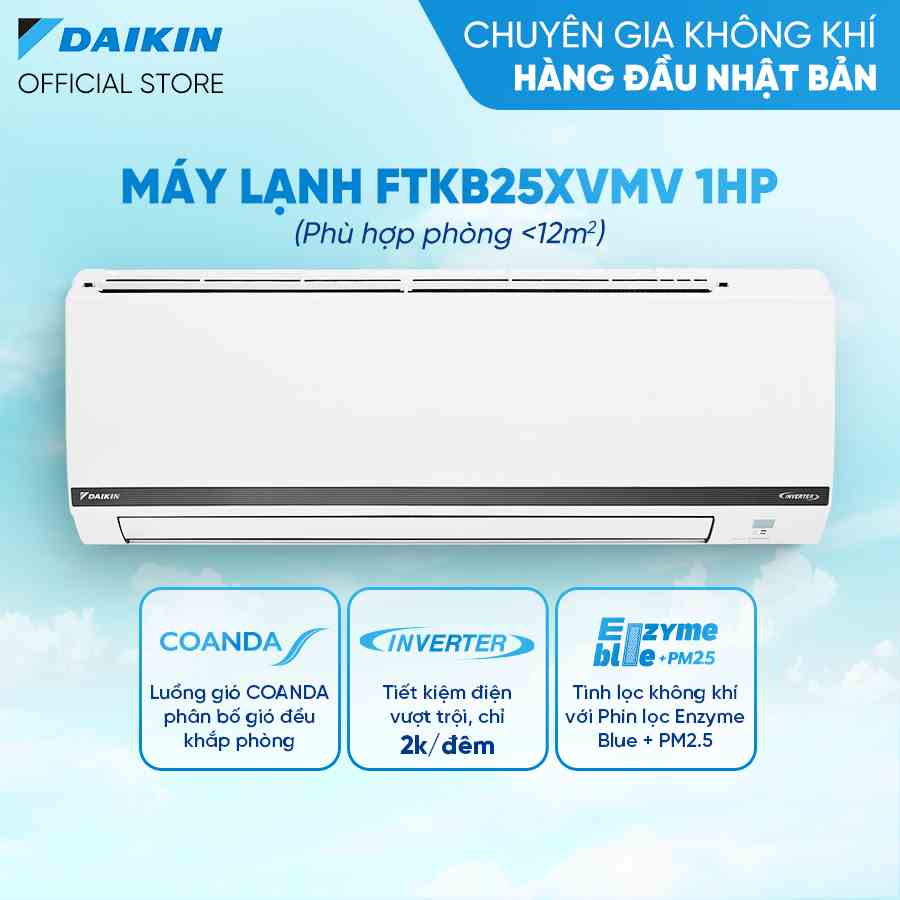 Model mới 2023 - Máy Lạnh Daikin Inverter FTKB25XVMV 1HP (9000BTU) - Tiết kiệm điện Tinh lọc không khí