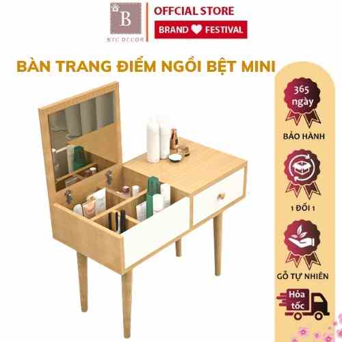 Bàn Trang Điểm Ngồi Bệt BTC DECOR - Gỗ MDF Cao Cấp Chịu Lực Cao, Chống Mối Mọt, Sắp Xếp Đồ Gọn Gàng - Bảo Hành 12 Tháng