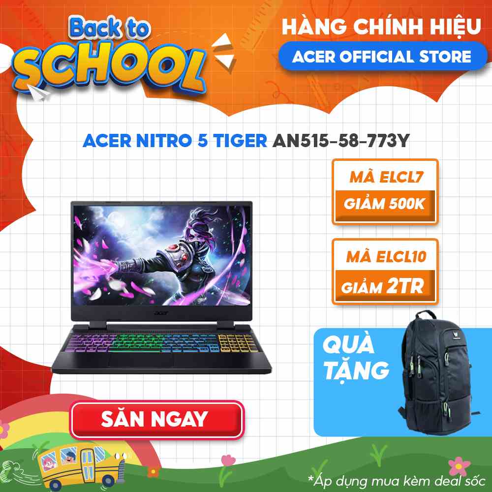 [Mã ELCL12 giảm 12% đơn 10TR] Laptop Acer Nitro 5 Tiger AN515-58-773Y i7-12700H |GeForce RTX™ 3050Ti 4GB | 15.6