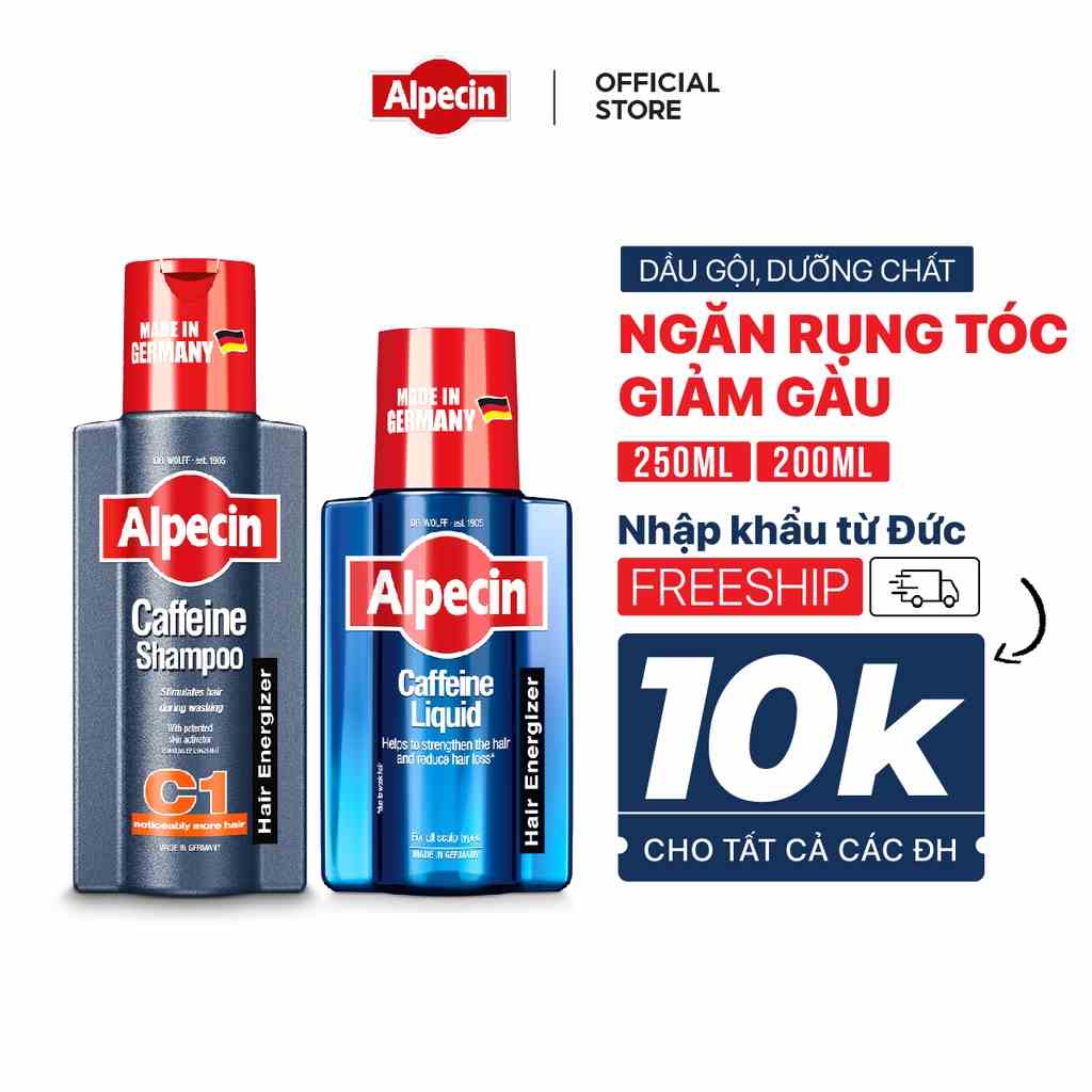 Bộ dầu gội và dưỡng chất ngăn rụng tóc Caffeine Alpecin C1 Shampoo 250ml - Tinh chất  kích thích mọc tóc Hair Liquid