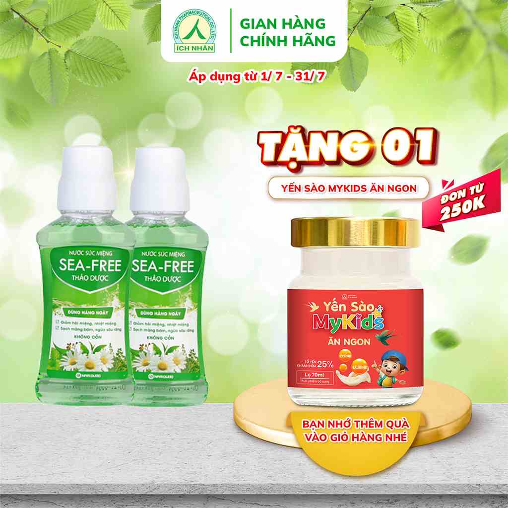 Combo 2 chai nước súc miệng diệt khuẩn Sea-free thảo dược làm sạch mảng bám hạn chế sâu răng, giúp thơm miệng 250ml/chai