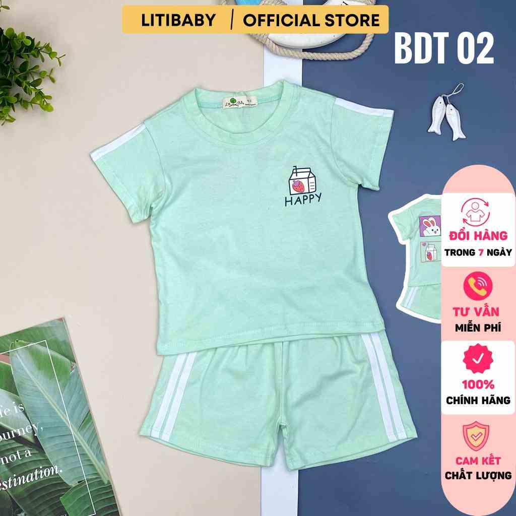 [Mã BMLT35 giảm đến 35K đơn 99K] Bộ quần áo bé gái LITIBABY hình dâu tây, in chữ Happy, size 2/10T, chất cotton mềm mát