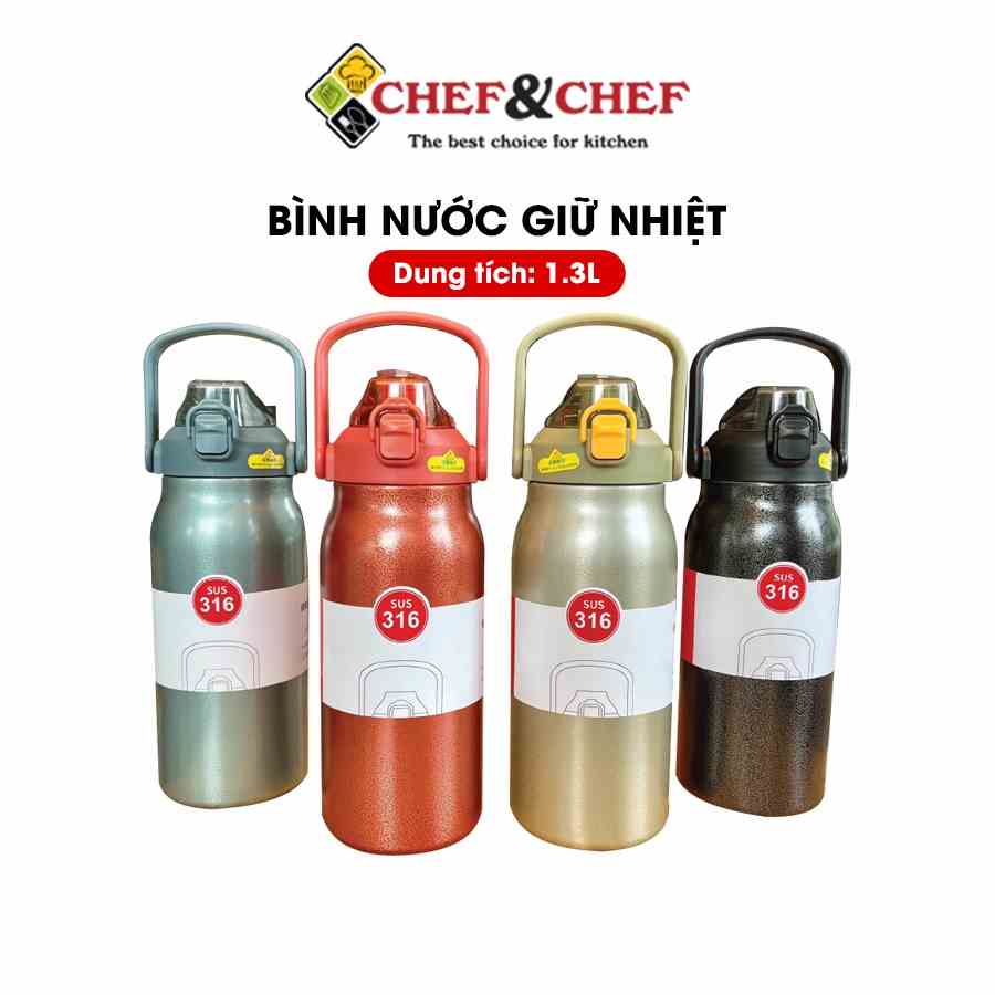 [Mã BMLTB35 giảm đến 35K đơn 99K] Bình nước CHEF&CHEF có ống hút bật tự động khi mở nắp siêu tiện lợi.